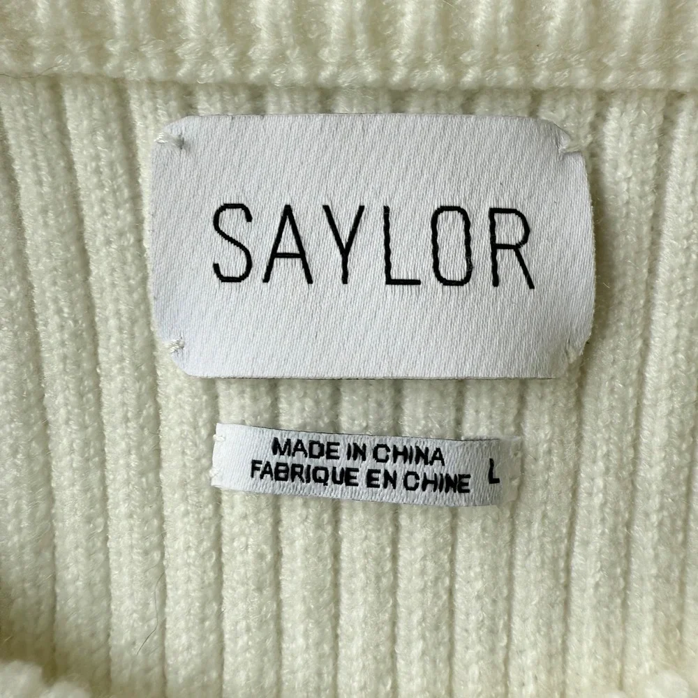 SAYLOR Keane Puff Sleeve Striped Knit Sweater‎ Cream Size L